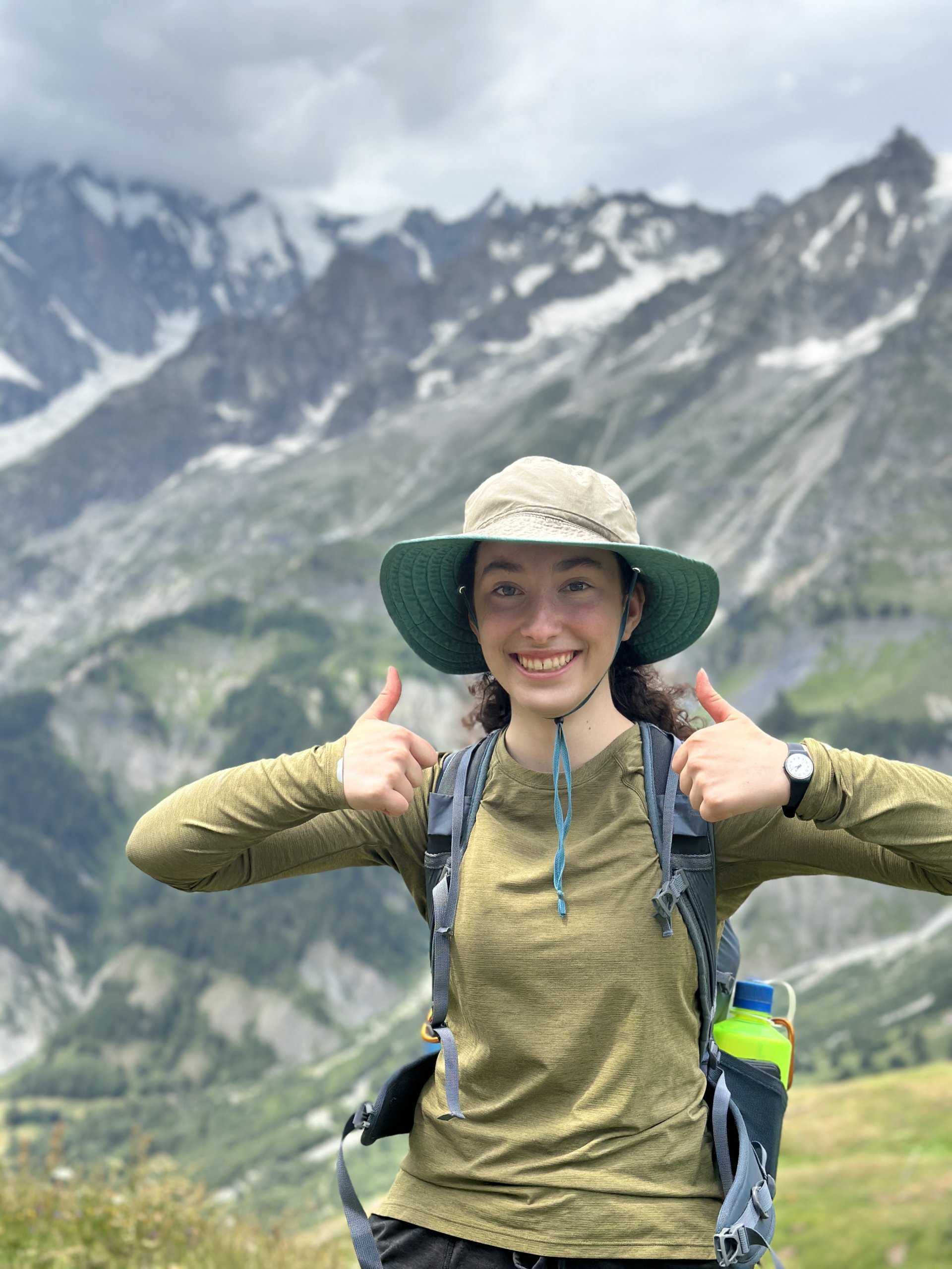 Prep student giving thumbs up while hiking in France