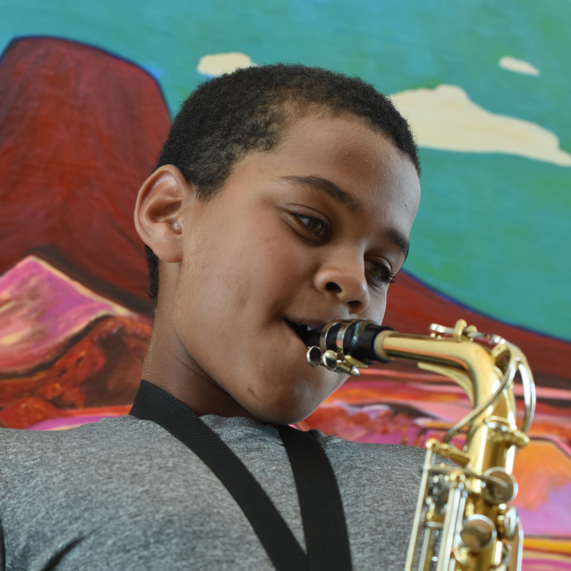 Student playing saxophone