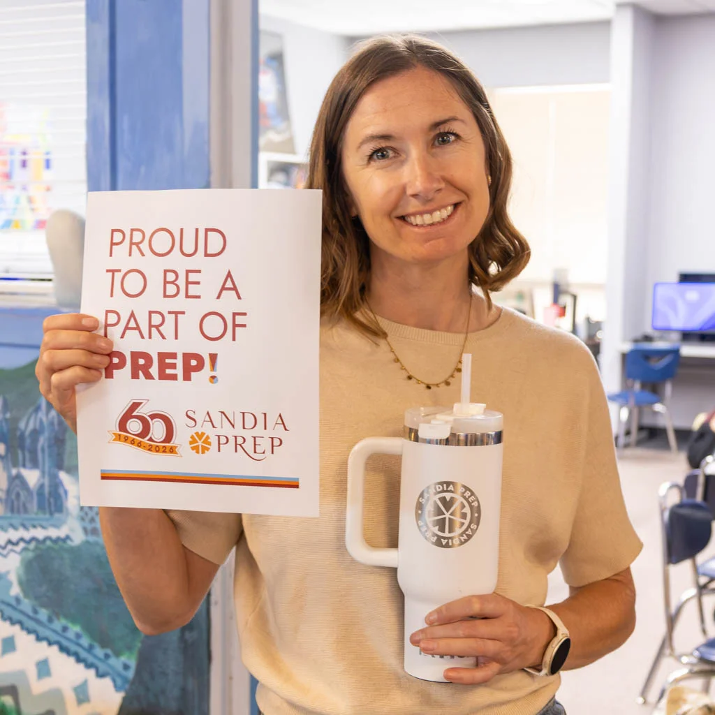 Teacher with Proud Prep sign