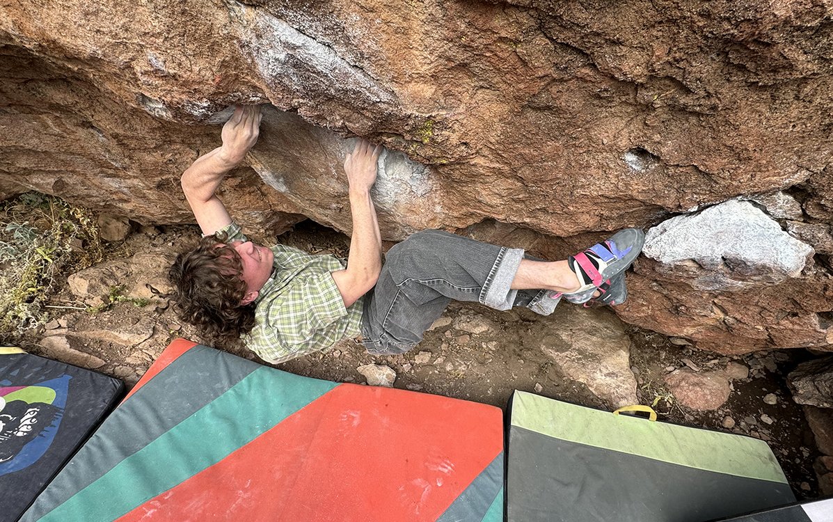 Practicing rock climbing