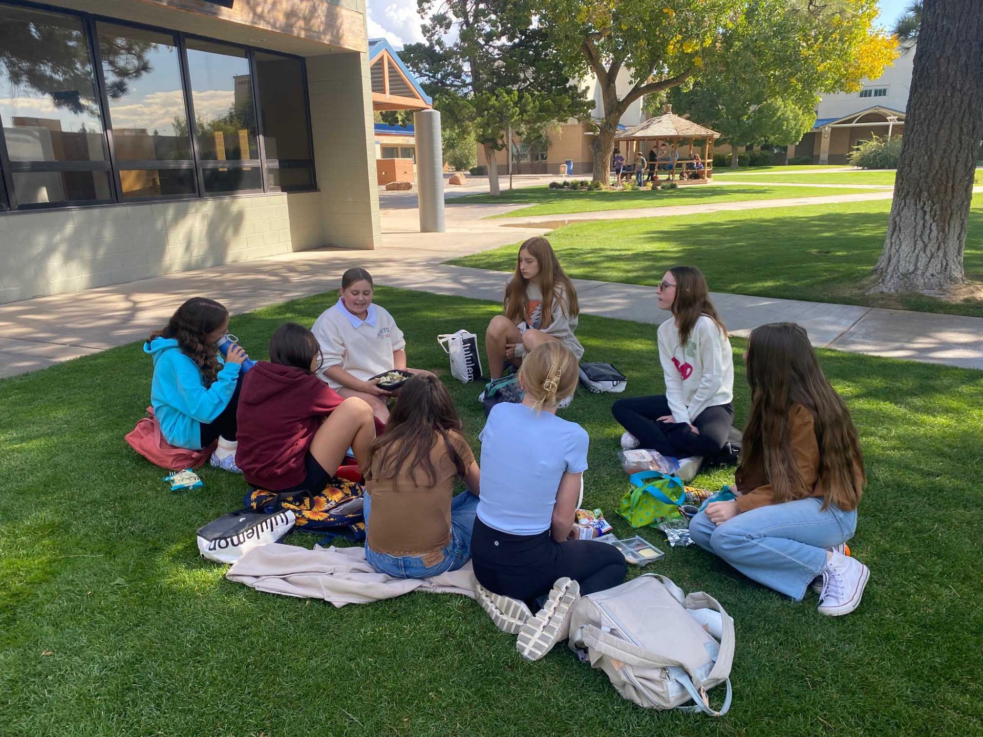 Students relax and chat during lunch