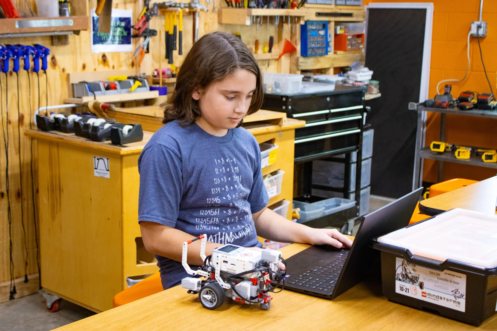 Robotics students working