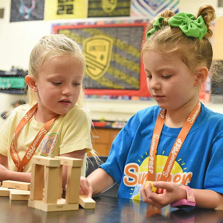 campers playing jenga
