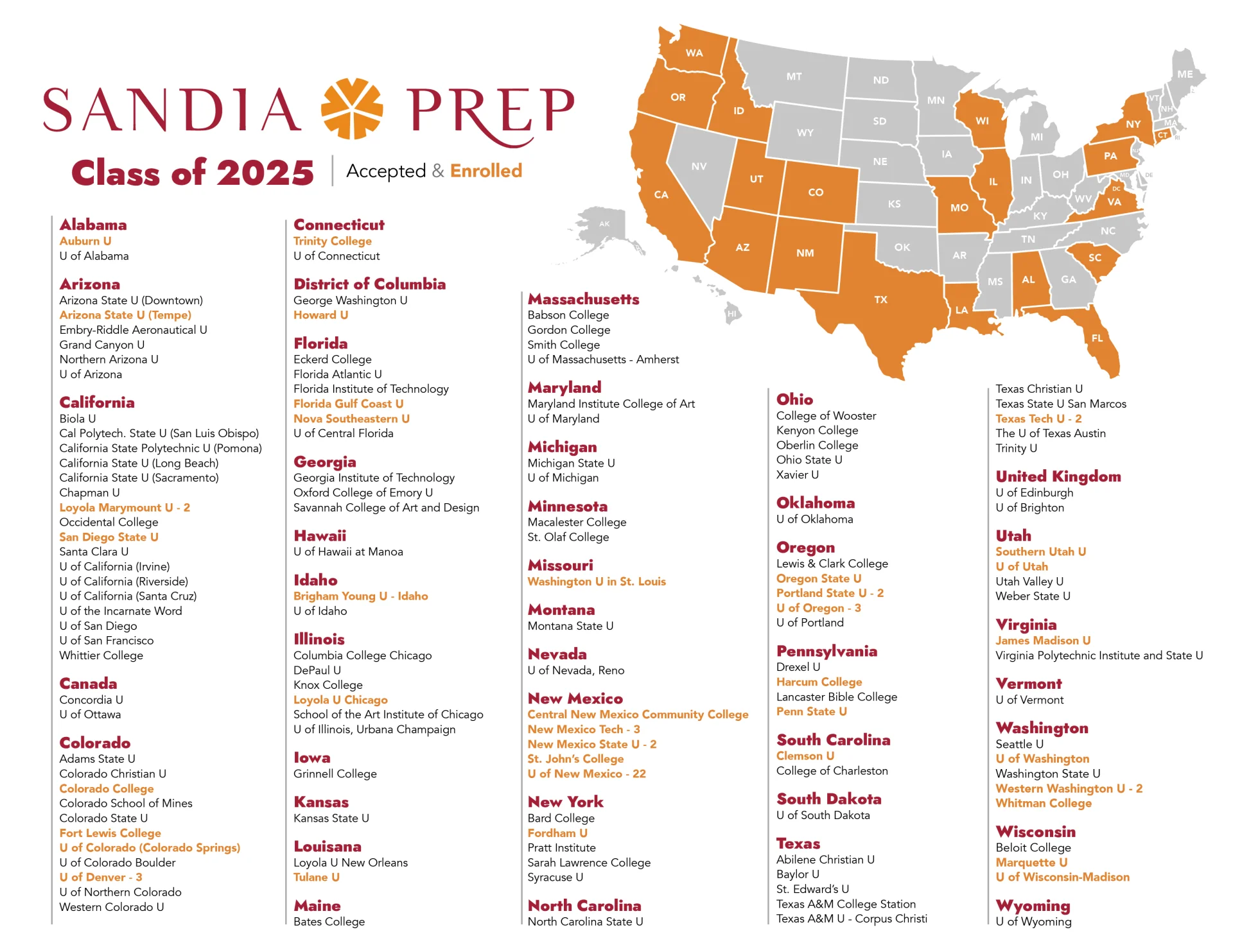 Class of 2025 matriculation map