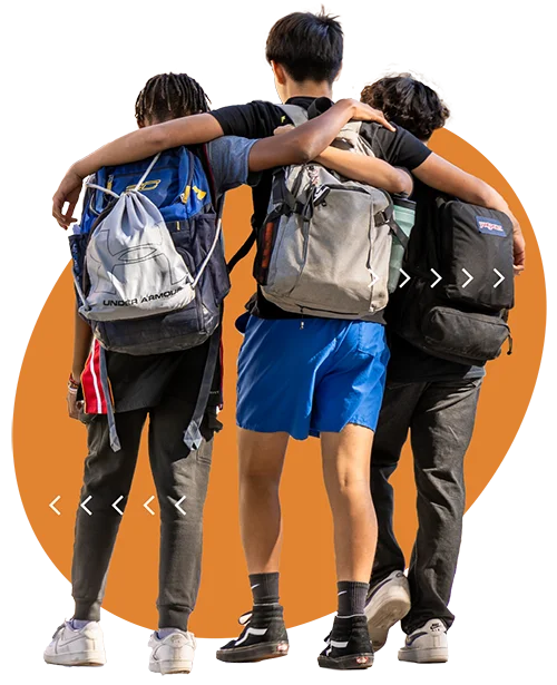 3 middle school students hugging