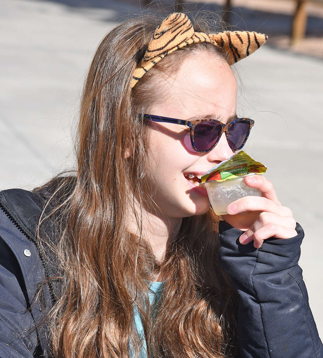 Student laughing at lunch