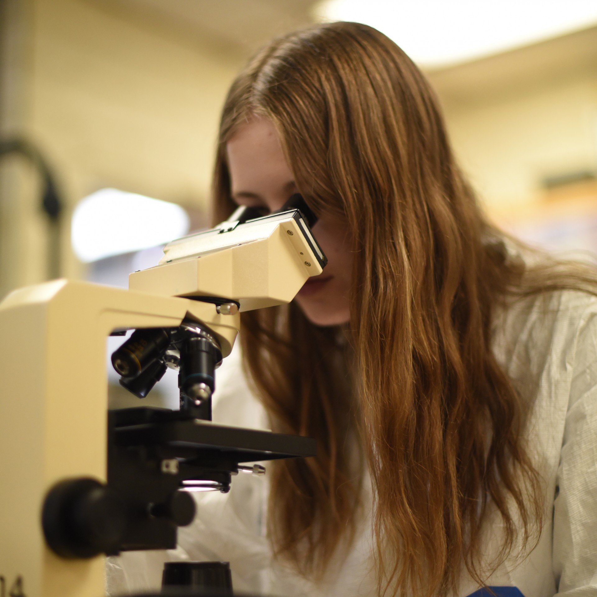 Student at microscope